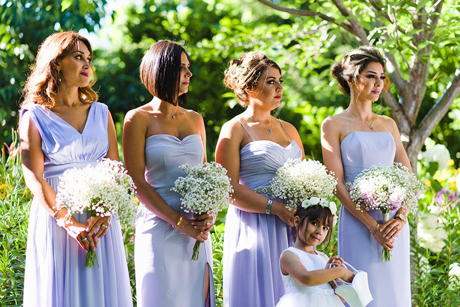 bridesmaids in blue dresses